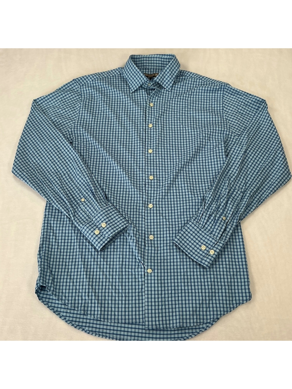 Peter‎ Millar Stretch Summer Comfort Blue Check Button Down Shirt Men’s Large